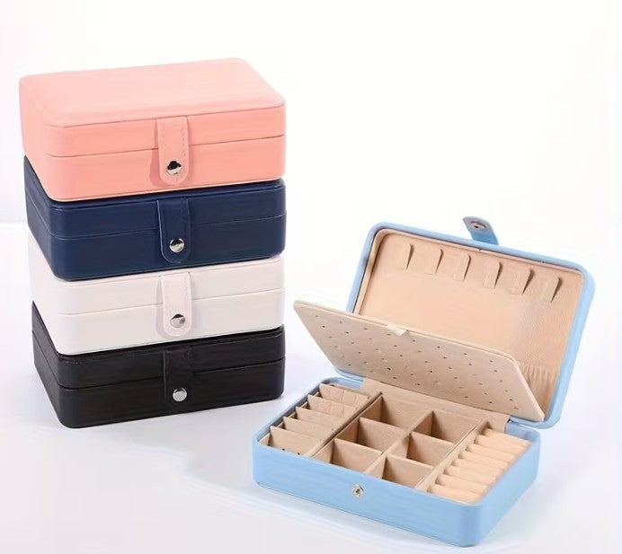 Double-Layer Jewellery Box – PU Cross-Grain & Beaded Velvet Interior