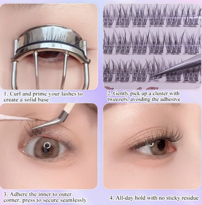 120-Piece False Eyelash Kit – Natural C-Curve Cluster Lashes | Self Adhesive, 10-12mm