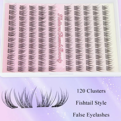 120-Piece False Eyelash Kit – Natural C-Curve Cluster Lashes | Self Adhesive, 10-12mm
