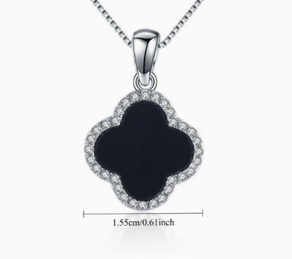 Four-Leaf Clover Pendant Necklace | 18K Gold-Plated Stainless Steel & Cubic Zirconia