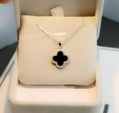 Four-Leaf Clover Pendant Necklace | 18K Gold-Plated Stainless Steel & Cubic Zirconia