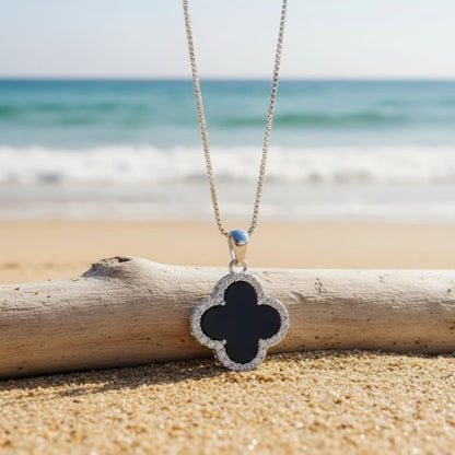 Four-Leaf Clover Pendant Necklace | 18K Gold-Plated Stainless Steel & Cubic Zirconia