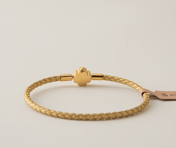 Genuine Leather Lucky Clover Bracelet | Luxury Gold Bangle for Women