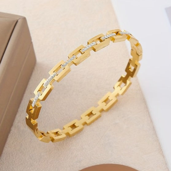 Sugar Cube Chain Bangle | Rhinestone Stainless Steel Bracelet