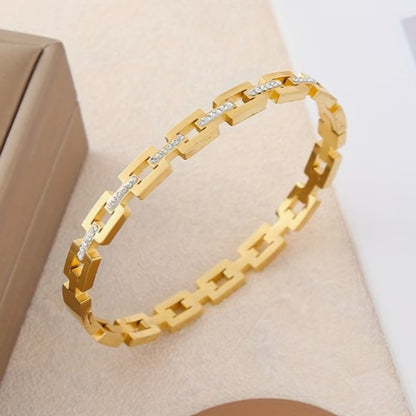 Sugar Cube Chain Bangle | Rhinestone Stainless Steel Bracelet