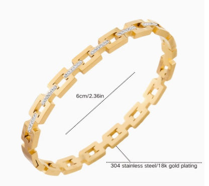 Sugar Cube Chain Bangle | Rhinestone Stainless Steel Bracelet