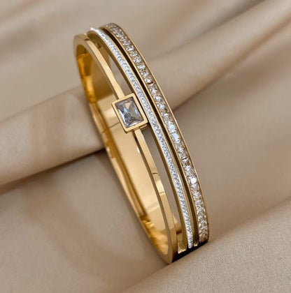 Luxury 18K Gold-Plated Cuff Bangle | Waterproof Stainless Steel Bracelet