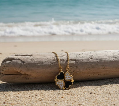 Titanium Steel 18K Gold Plated Synthetic Zirconia Dual-Purpose Necklace