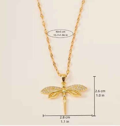 Dragonfly Pendant Necklace | 18K Gold-Plated