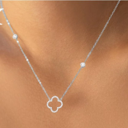 Four-Leaf Clover Zirconia Necklace | S925 Sterling Silver / 18k gold plated
