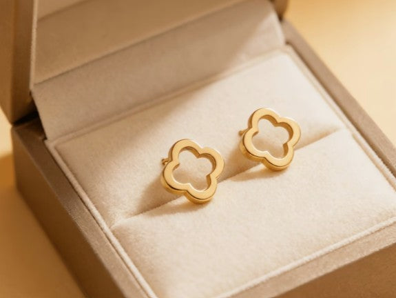 Four-Leaf Clover Stud Earrings | 14K Gold-Plated Hollow