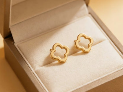 Four-Leaf Clover Stud Earrings | 14K Gold-Plated Hollow