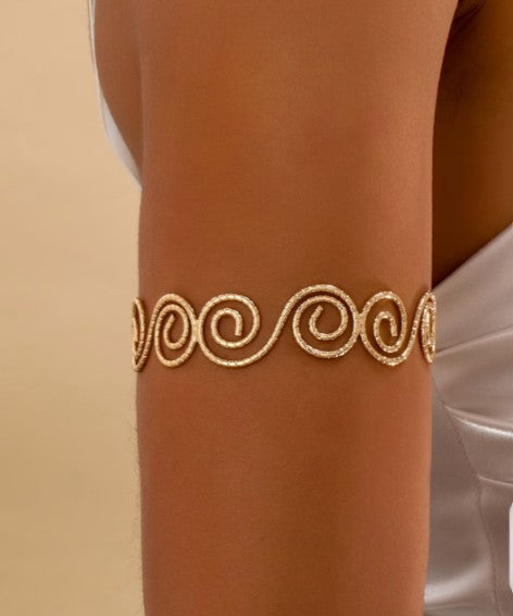 Gold Hollow Spiral Open Upper Arm Cuff