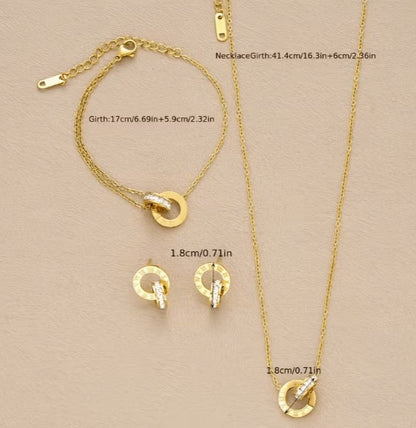 Roman Numeral Interlocking Jewelry Set | Stainless Steel + 18k Gold Plated