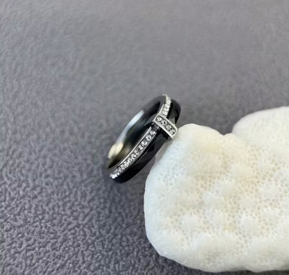 Double Hoop Ring | Stainless Steel Black Ceramic