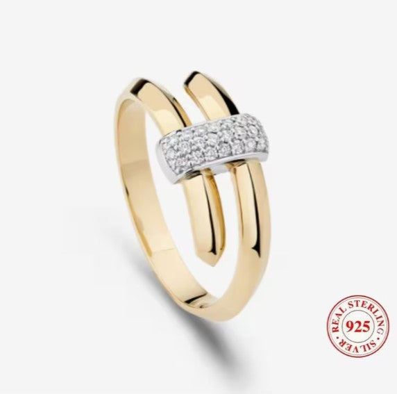Two-Tone Double-Layer CZ Ring | 925 Sterling Silver & 18k gold plated