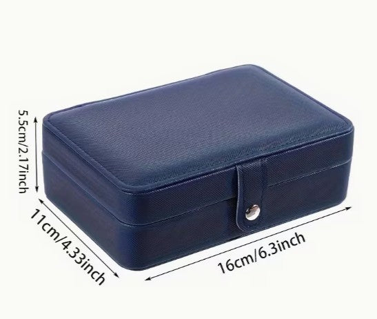 Double-Layer Jewellery Box – PU Cross-Grain & Beaded Velvet Interior