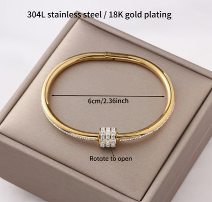 Rhinestone Nail Bangle | 18K Gold-Plated Stainless Steel Cuff Bracelet