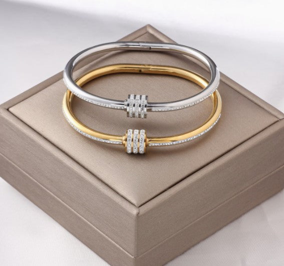Rhinestone Nail Bangle | 18K Gold-Plated Stainless Steel Cuff Bracelet