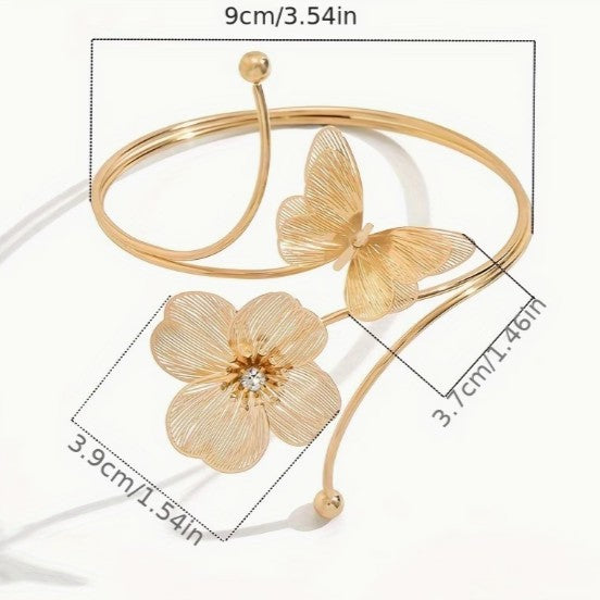 Opulent Geometric Flower & Butterfly Open Arm Cuff