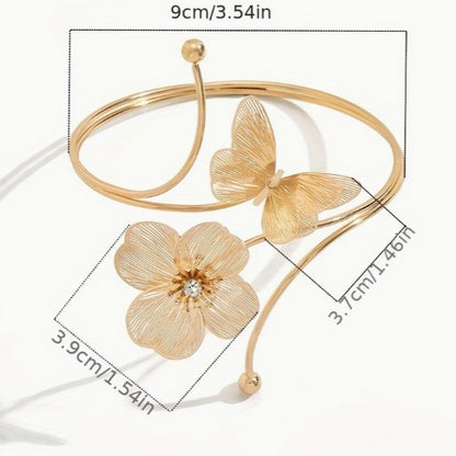 Opulent Geometric Flower & Butterfly Open Arm Cuff