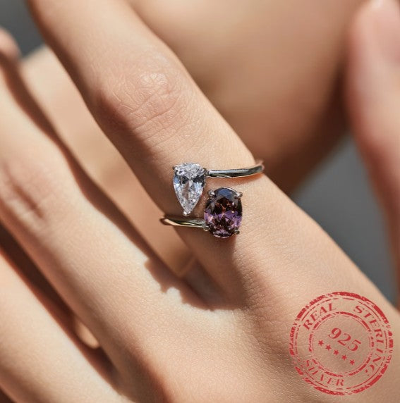 Oval & Teardrop | 925 Sterling Silver & CZ Bypass Ring