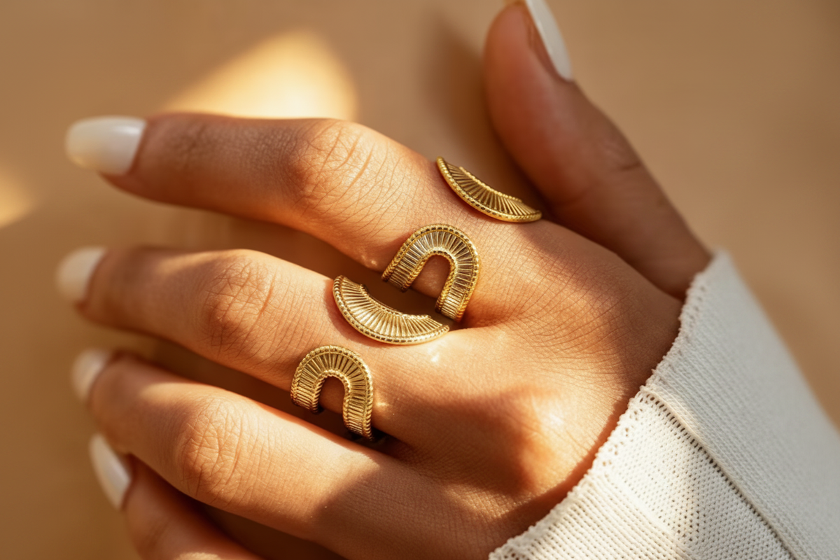 All Gold Scroll Cuff Rings on Hand