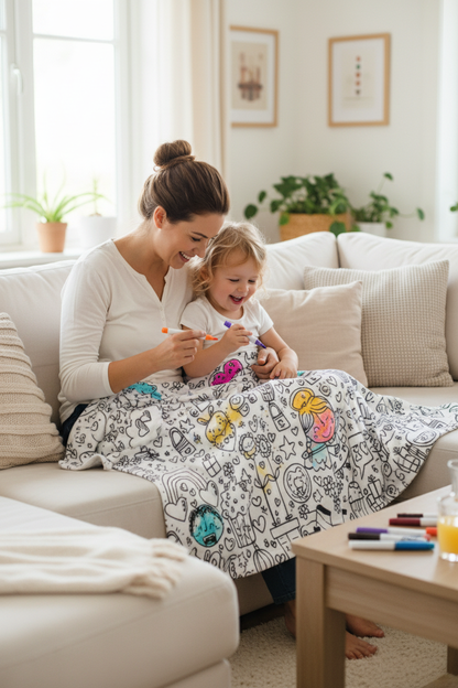 Mum and Child Colouring Blanket Lifestyle