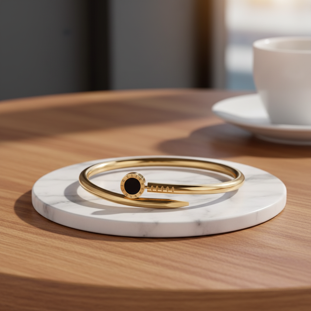 Roman numeral nail bangle on stone surface