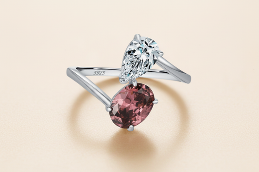 S925 Double Stone Ring - Stamp Visible