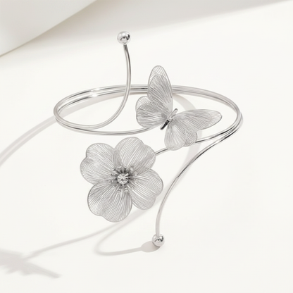 Silver Flower Butterfly Arm Cuff - Product